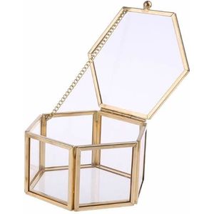 Nordic Hexagon Transparant Glas Wedding Ring Box Eeuwige Bloem Opslag Decor