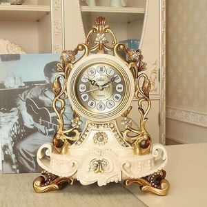 Home Decoration Table Clock European Resin Desk Clock Stand Old Desktop Clock Table Watch Royalty Living Room