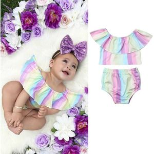 Peuter Baby Meisjes Mode Mouwloze T-shirt Korte Broek Regenboog Print Kleding Set