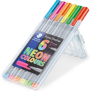 Staedtler Triplus Fineliner Pennen Pack Van 6 Neon Kleuren Case 334 SB6CS3