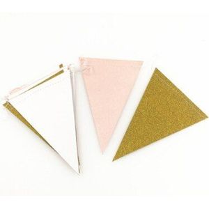 1 Set Roze Wit Goud Vlag Banner Glitter Papier Wimpel Gors voor Thuis Bruiloft Decoratie Verjaardagsfeestje Banner