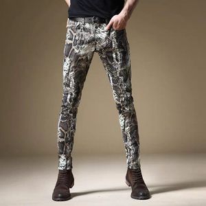Mode Mannelijke Mannen Jeans Slanke Rock Straat Amerikaanse Casual Broek Snake Patroon Hip-Hop Punk broek Serpentine