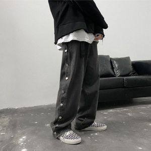 Double Side Knop Rechte Jeans Mannen Mode Streetwear Loose Casual Hip Hop Broek Wijde Pijpen Harajuku Cargo Broek