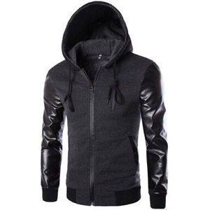 Lente Sport Jas Mannen Hooded Running Jas En Jas PU Lederen Mouwen Slanke Bovenkleding Jas Mannen Rits Jas Sportkleding 823133