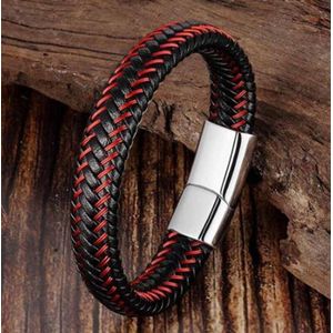 Mannen Sieraden Rode Gevlochten Lederen Touw Armband Zwarte Magnetische Gesp Armbanden Voor Mannen