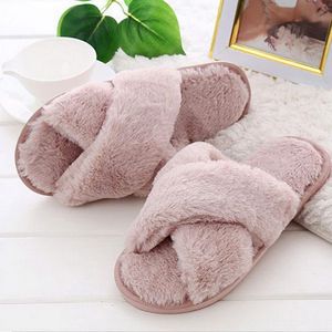 Vrouwen Thuis Pluche Pantoffels Winter Warme Schoenen Vrouw Slip Op Flats Slides Vrouwelijke Faux Fur Slippers 36-41