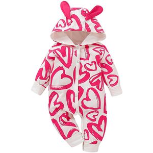 Winter Baby Rompertjes Meisjes Jas Liefde Hart Print Baby Kleding Romper Pasgeboren Kids Kleding Down Jumpsuit Set