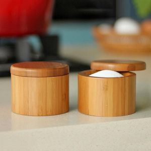 2 Stuks Houten Opbergdozen Zout Doos Bamboe Opbergdoos Met Magnetische Swivel Deksel Container Voor Keuken Opslag Containers