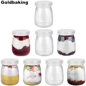 8 Stuks Mini Yoghurt Potten Glazen Pudding Cups Met Pe Deksels Containers Pot Ideaal Voor Melk Gelei Honing Kruiden Mousse 100Ml (3.4Oz)