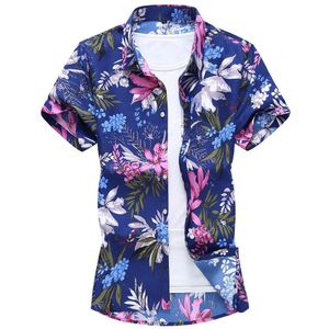 Plus Size Heren Korte Shorts Zomer Afdrukken Bloem Shirt Mannen Kleding Marineblauw Casual Shirts 5xl 6xl 7xl