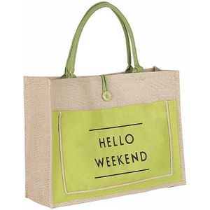 3 Kleur S/M/L Vrouwelijke Hello Weekend Jute Canvas Handtassen Meisjes Vrouwen Big Size Strandtas Europese stijl Afdrukken Schoudertassen