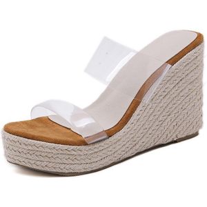 Byqdy Wedge Hakken Jelly Sandalen Open Teen Hoge Hak Platform Slip Op Schoenen Vrouw Clear Transparante Pvc Sandalen Zomer