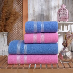 100% Cotton 2 pcs Bath Towels and 2 pcs Hand Towels Set|Pink&Blue|Hotel & Spa Quality, Highly Absorbent Turkish Towels