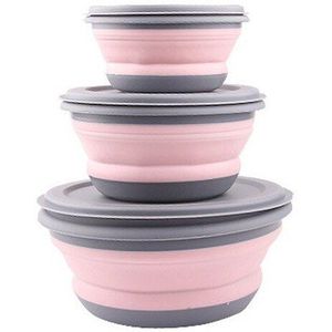 3 Stks/set Siliconen Vouwen Bento Kids Box Inklapbare Draagbare Lunch Voor Servies Container Kom CF-213