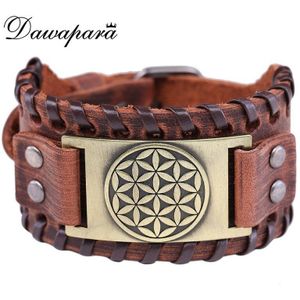 Dawapara Bloem Van Leven Vintage Armbanden Voor Mannen Handgemaakte Bruine Brede Lederen Armbanden Voor Man Amulet Sieraden BROWNB109576-9-W-L