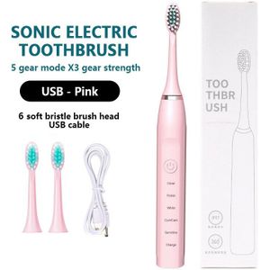 Sonische Elektrische Tandenborstel 5 Modi Tanden Witter Oplaadbare Waterdichte Elektronische Borstel 6 Vervanging Heads Houder