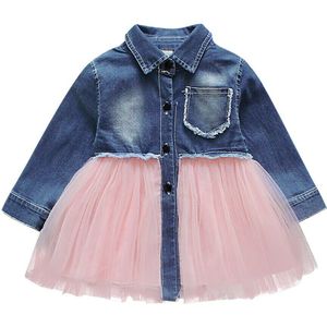 Kids Baby Meisjes Prinses Tutu Jurk Lange Mouwen Party Pageant Patchwork Denim Jurken Meisjes Kleding