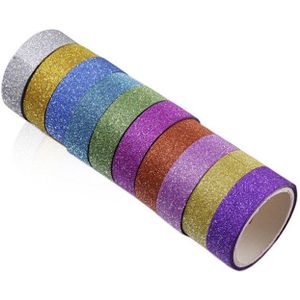 10Pcs Glitter Washi Tape Briefpapier Scrapbooking Decoratieve Plakband Diy Kleur Masking Tape Schoolbenodigdheden