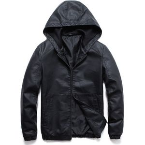 Lente Leren Jas Mannen Hooded Zwart Motorfiets Biker Leren Jas Jas Herfst Casual Windbreaker Pu Jas Mannelijke