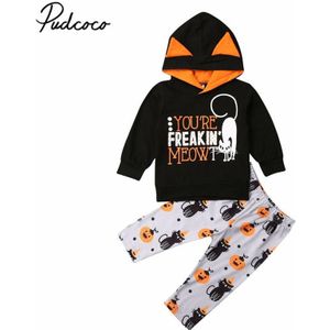 Baby Lente Herfst Kleding Halloween Peuter Kids Baby Meisjes Kostuum Kat Oren Hoodie Tops Sweatshirt Pompoen Broek Outfits