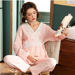 Lange Mouw Katoen Moederschap Pyjama Zwangerschap Nachtkleding Lente Herfst 2 stks/set Zwangerschap Moederschap Pyjama Fdfklak