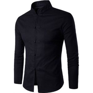 Mannelijke Shirt Lange Mouwen Tops Chinese Wind Tang Pak Kraag Elastische Hennep Slanke Mannen Shirt