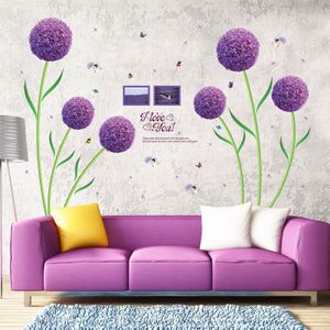 Paars bloem bal mode romantische slaapkamer woonkamer PVC verwijderbare decoratieve waterdichte decoratieve muurstickers