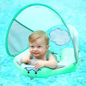 Gratis Opblaasbare Zwemmen Ring Met Zonnescherm Schuur Baby Comfortabele Baby Peuter Float Kinderen Zwembad Strand Ring