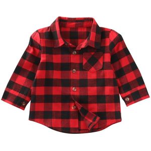 Casual Baby Kids Jongens Meisje Kleding Lange Mouwen Rood Zwart Plaid Shirt Turn Down Kraag Controles Tops Pocket Enkele Borst blouse