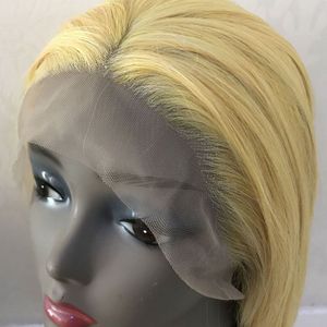 Bombshell Rechte Synthetisch Hand Gebonden Lace Front Pruik Mix Geel Blonde Lijmloze Hittebestendige Vezel Hair Gratis Deel Voor Vrouwen