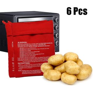 6Pcs Rode Herbruikbare Magnetron Potato Bag Bakken Fornuis Tas Wasbaar Rijst Zak Oven Quick Koken Gereedschap Keuken Gadgets