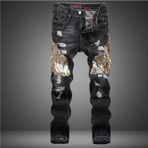 Men Plus Size Straight Jeans Male Distressed Denim Pants Biker Jeans