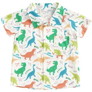 Baby Kids Baby Boy Zomer Shirt, dinosaurus Patroon Gedrukt Kid Revers Hals Tops Button Down Kleding Voor Kinderen 1-6T