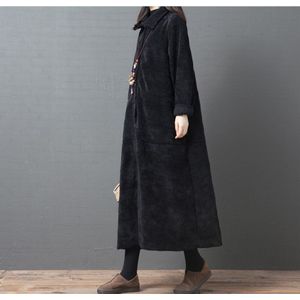 Herfst Winter Lange Trenchcoats Vrouwen Vintage Corduroy Plus Fluwelen Koreaanse Losse Grote Maat Lange Mouwen Overjassen XA1131