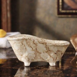Europese stijl Marmeren strepen badkamer zeepbakje, zeep doos keramische materiaal