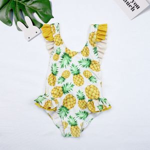 Peuter Baby Meisjes Leuke Ananas Print Een Stuk Badpak Mouwloze Backless Ruffle Romper Badmode Kinderen Badpak