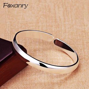 Foxanry 925 Sterling Zilveren Terndy Koppels Manchet Armbanden & Armband Eenvoudige Gladde Armband Sieraden Voor Vrouwen Maat 64Mm Verstelbare
