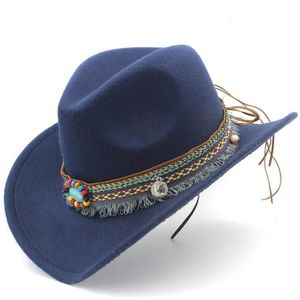 Winter Wol vrouwen Hollow Western Cowboy Met Kwastje Riem Elegante Dame Jazz Cowgirl Jazz Toca Sombrero Cap Size 56-58 CM