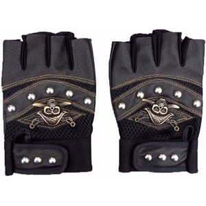 Pu Leather Skull Punk Rijden Motorfiets Biker Vingerloze Handschoenen Voor Mannen Vrouwen Zwarte Handschoenen Cool Pu Lederen Vingerloze Handschoenen