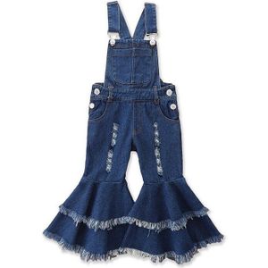 2022 Lente Baby Meisje Overalls Denim Donkerblauw Mouwloos Boot Cut Sling Broek Mode Jeans Baby Kleding 1-5Year E6016