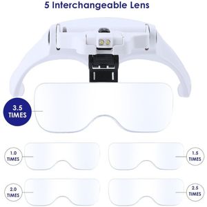 Op Bril Vergrootglas Glas, 5 Lens Loupe Eyewear Vergrootglas Met Led Verlichting Lamp, hoofdband Led Vergrootglas Voor Reading