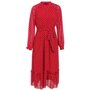 Simplee Herfst Vrouwen Party Jurk Elegante Polka Dot Print Vrouwelijke Lange Feestjurk Stijl Dames Ruche Maxi Jurk Vestidos