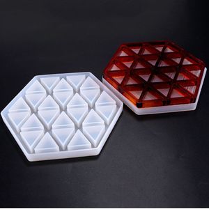 Hand Made Epoxyhars Mal Geometrie Siliconen Mal Voor Hars Diy Isolatie Hollow Gestreepte Driehoek Modellering Hexagon Coaster