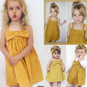 Leuke Baby Meisjes Zomer Zonnejurk Strik Korte Mini Vest Jurk Peuter Kinderen Katoen Casual Jurken Mouwloze Outfit Rood & Geel