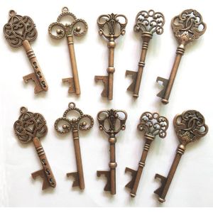 10 Stks/partij 5 Stijlen Antieke Bronzen Metal Skeleton Key Vorm Flesopener Rustieke Bruiloft Souvenir Decor Party Favor Supplies