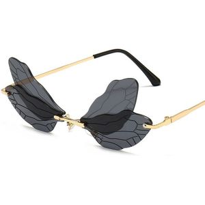 Mode Randloze Dragonfly Wing Zonnebril Vrouwen Vintage Clear Oceaan Lens Eyewear Mannen Roze Geel Zonnebril Tinten UV400
