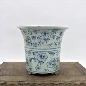 Late Qing-dynastie Jingdezhen folk oven blauw en wit ijs plum patroon bloempot antiek porselein antiek