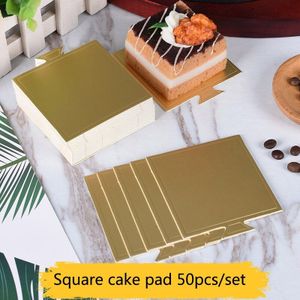 50 Stks/set Gouden Ronde Vierkante Cake Boards Non-stick Mousse Papier Mat Cirkel Base Karton Papier Kaas Dessert Cupcake lade Pad