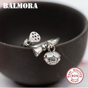 Balmora Originele 100% Echt 925 Sterling Zilveren Ringen Voor Vrouwen Lotus Open Ring Vintage Vinger Ring Valentijnsdag Sieraden