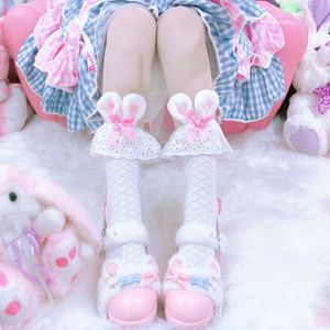 Japanse Winter Mode Kawaii Meisje Katoenen Sokken Lolita Meisje Sokken Strik Katoen Bunny Oren Jk Meisje Kalf Stroken Lolita Sokken